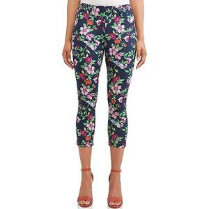 Floral Cuffed Capri Cropped Pull-on Jegging Pants Back Pockets Size XXL (20)